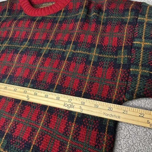 VINTAGE Eddie Bauer Sweater Mens M Red Green Tartan Plaid Crewneck Made USA 90s - Picture 8 of 12